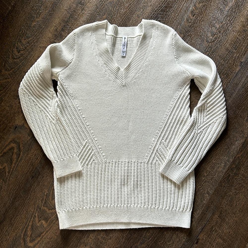 Athleta Teton V Neck Sweater, Size Small Dove (white)